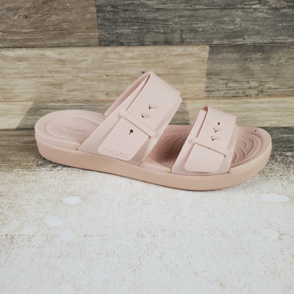 Crocs Brooklyn Buckle Low Womens Wedge Sandals Sz 9 M Latte Two Adjustable Strap